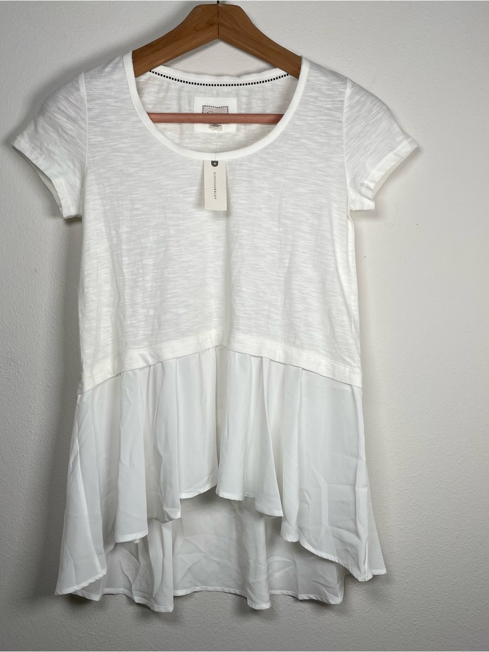 NEW Anthropologie Postmark West Elm Layered Peplum Top size S White Fairycore
